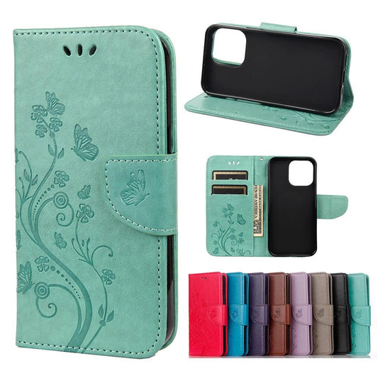 Butterfly Floral Wallet Case for iPhone 13 - Green Green Green V1237-ZY-203-2456