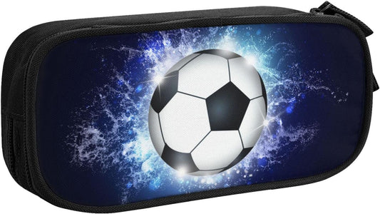 Blue sports pencil case with soccer motif, spacious and durable pencil case with zippers, soccer pencil case V1237-ZY-203-2513