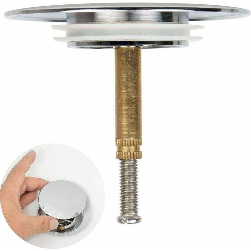Universal Bathtub Stopper 70mm, Adjustable Height, Double Seal, Chrome Brass, Stainless, Compatible with Most V1237-ZY-203-2521