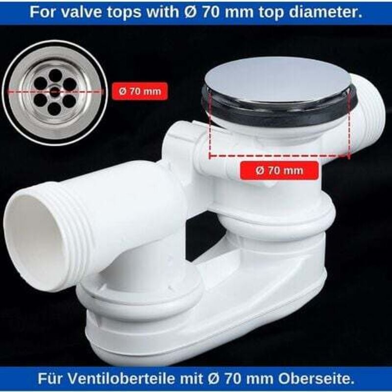 Universal Bathtub Stopper 70mm, Adjustable Height, Double Seal, Chrome Brass, Stainless, Compatible with Most V1237-ZY-203-2521