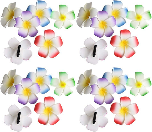 24pcs Flower Hair Clips, Hawaiian Plumeria Flowers, Plumeria Hibiscus Barrettes, Wedding Party, Beach Hair V1237-ZY-203-2524