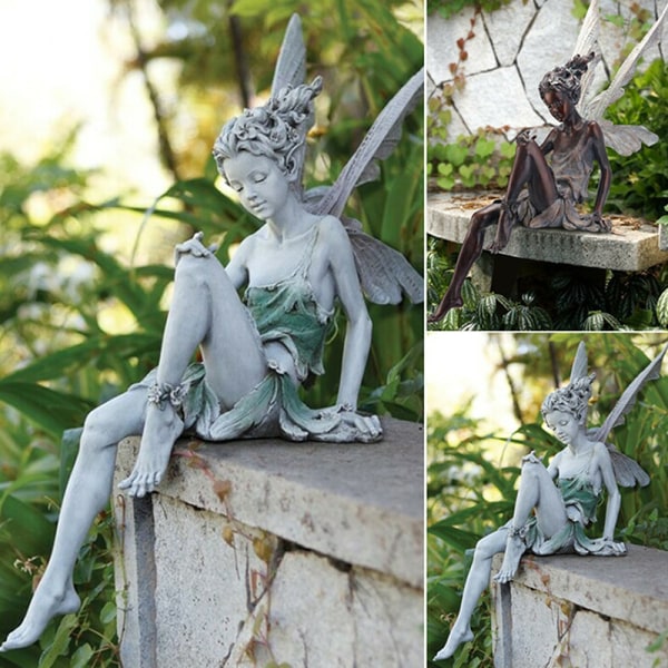 Resin Sitting Fairy Statue Garden Ornament Porch Sculpture White V1237-ZY-203-2552