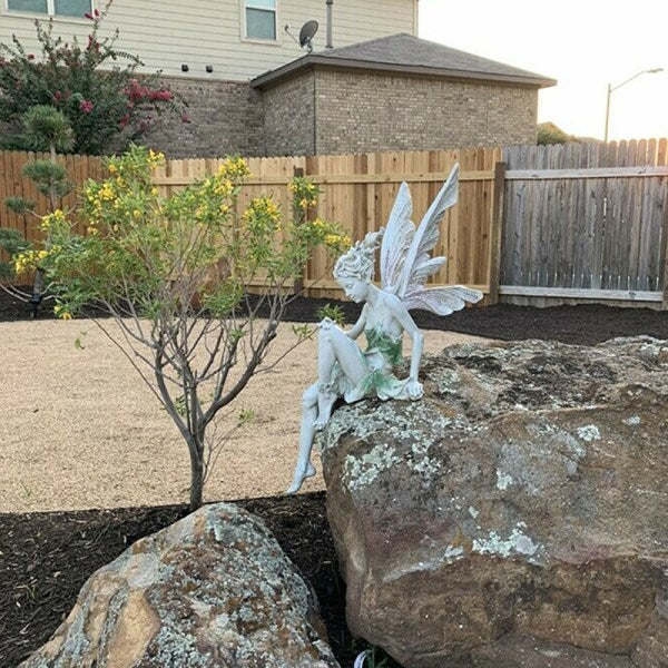 Resin Sitting Fairy Statue Garden Ornament Porch Sculpture White V1237-ZY-203-2552
