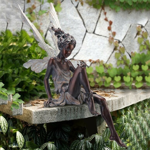 Resin Sitting Fairy Statue Garden Ornament Porch Sculpture White V1237-ZY-203-2552