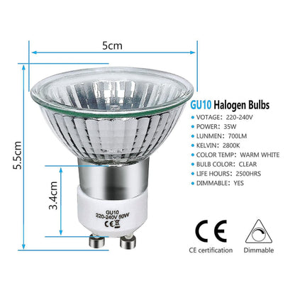 8-pack GU10 halogen bulbs 35W 220V warm white 2800K V1237-ZY-203-2588