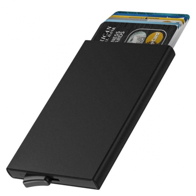 pc aluminum smart card holder (RFID protected) pop-up - black V1237-ZY-203-2592