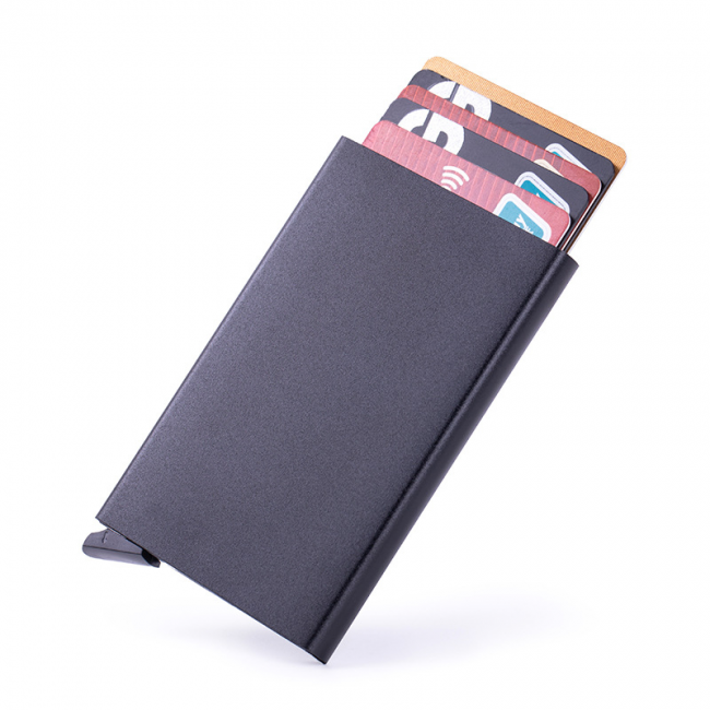 pc aluminum smart card holder (RFID protected) pop-up - black V1237-ZY-203-2592
