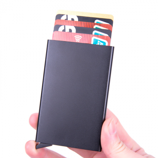 pc aluminum smart card holder (RFID protected) pop-up - black V1237-ZY-203-2592