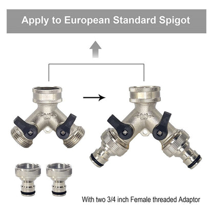 2-way Brass Hose Splitter with Quick Connect for 3/4"" V1237-ZY-203-2594