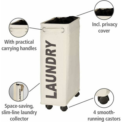 narrow laundry basket, laundry basket on wheels, Corno beige, Polyester, 43 l, 18.5 x 60 x 40 cm V1237-ZY-203-2637
