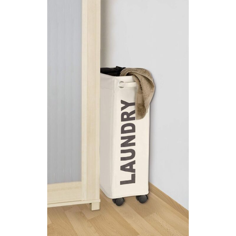 narrow laundry basket, laundry basket on wheels, Corno beige, Polyester, 43 l, 18.5 x 60 x 40 cm V1237-ZY-203-2637