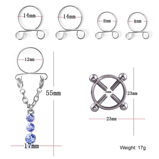 Fashion Water Drop Screw Non Pierced Nipple Ring Set Nipple Ring Body Jewelry (Blue) V1237-ZY-203-2649