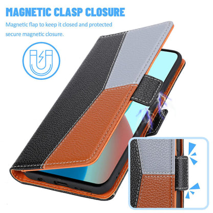 Case for Samsung Galaxy A22 4g Protection Three-color Stitching Coque Magnetic Mobile Phone Case Etui - Black V1237-ZY-203-2653