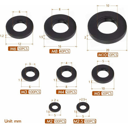 500pcs Black Plastic Washers Lock Washers Fasteners, Self-Locking Washer Assortment Mechanical Washer M2.5 M3 V1237-ZY-203-2718