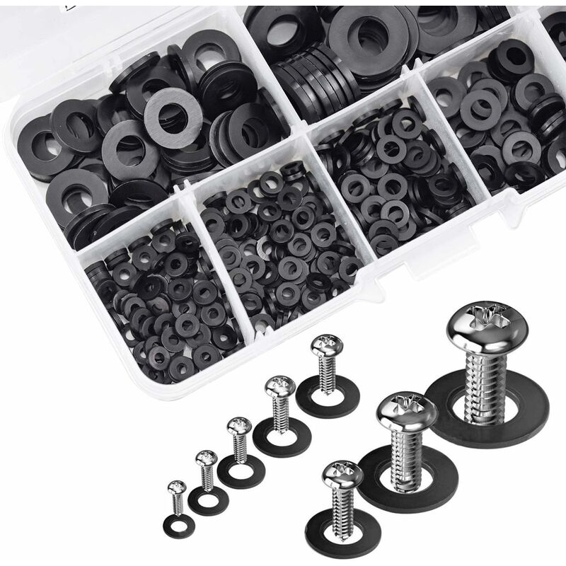 500pcs Black Plastic Washers Lock Washers Fasteners, Self-Locking Washer Assortment Mechanical Washer M2.5 M3 V1237-ZY-203-2718