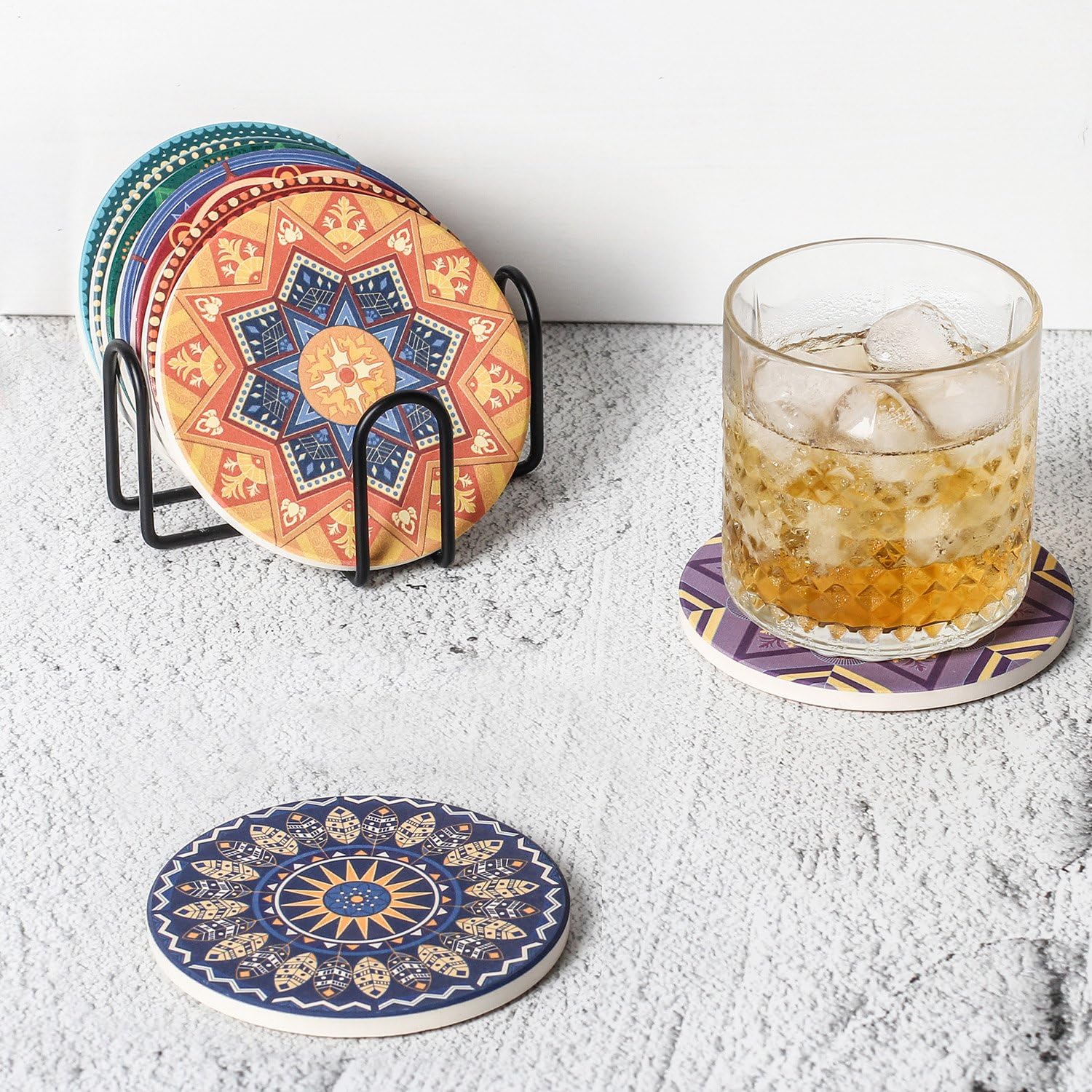 Minimalist Black Iron Metal Coaster Holder for Both Round and Square Coasters V1237-ZY-203-2758