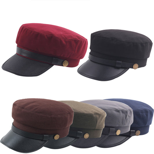 Fashion Unisex Military Caps Spring Autumn Sailor Hats For Women Men Flat Top Captain Cap Navy blue V1237-ZY-203-2782