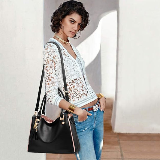 Hobo and Shoulder Bags for Women Fashion Handbags Large Tote Bag Ladies Shoulder Bag_MGF Black V1237-ZY-203-2817