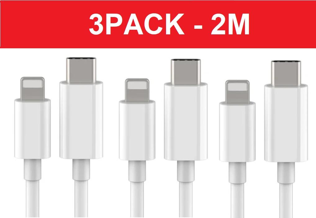 3-pack 2m Lightning cable charging and data transfer 2pcs USB-C White 3-PACK 2M charging cable V1237-ZY-203-2820