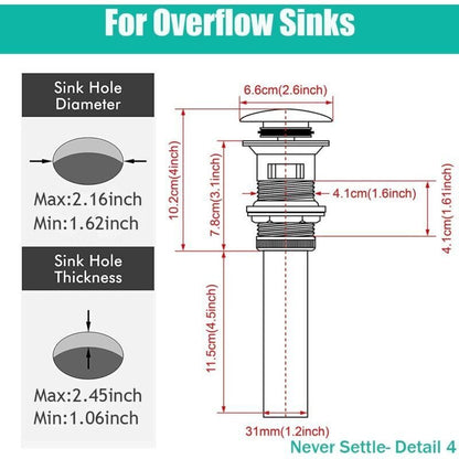 G1 1/4"" Pop-up Retro Sink Plug Waste Click-clack Drain with Overflow Bronzed Brass Universal Sink Drain V1237-ZY-203-2847