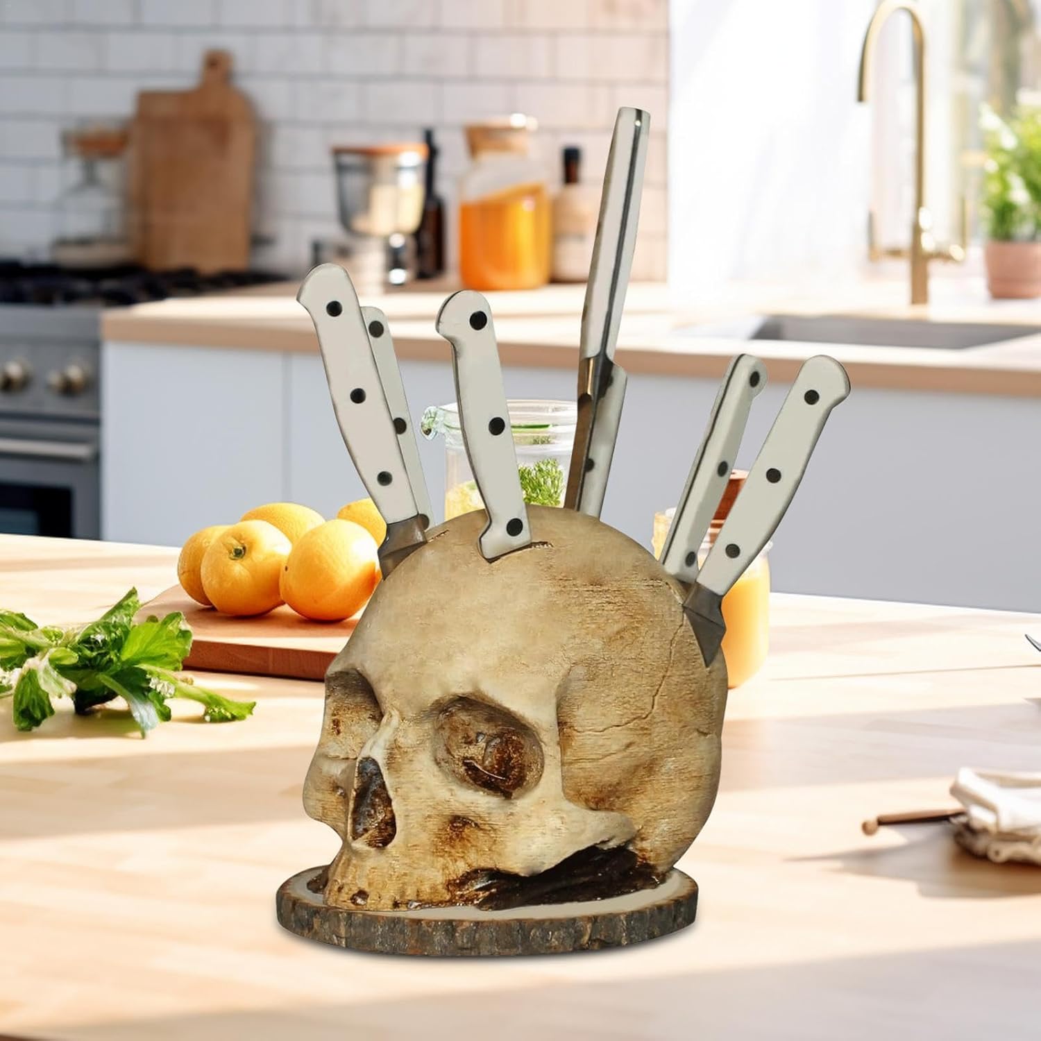 Skull Knife Holder, Horror Head Shaped Knife Holder, Knife Storage for Kitchen Countertop, Kitchen Skeleton V1237-ZY-203-2852