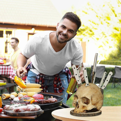 Skull Knife Holder, Horror Head Shaped Knife Holder, Knife Storage for Kitchen Countertop, Kitchen Skeleton V1237-ZY-203-2852