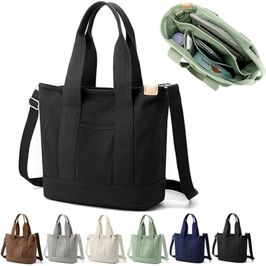Handmade Canvas Bag with Compartments and Zipper, Versatile Shoulder Bag for Women, College, School, Work, V1237-ZY-203-2873