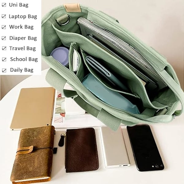 Handmade Canvas Bag with Compartments and Zipper, Versatile Shoulder Bag for Women, College, School, Work, V1237-ZY-203-2873