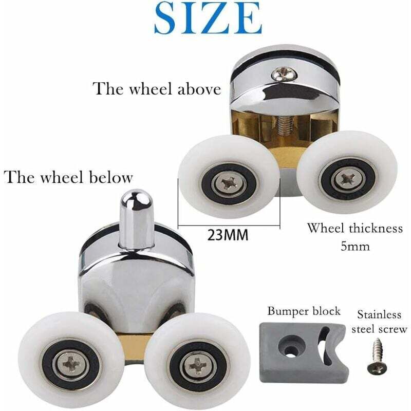 Shower Door Roller, 4pcs Double Shower Door Rollers Sliding Door Wheel Replacement for Shower Enclosure for V1237-ZY-203-2877