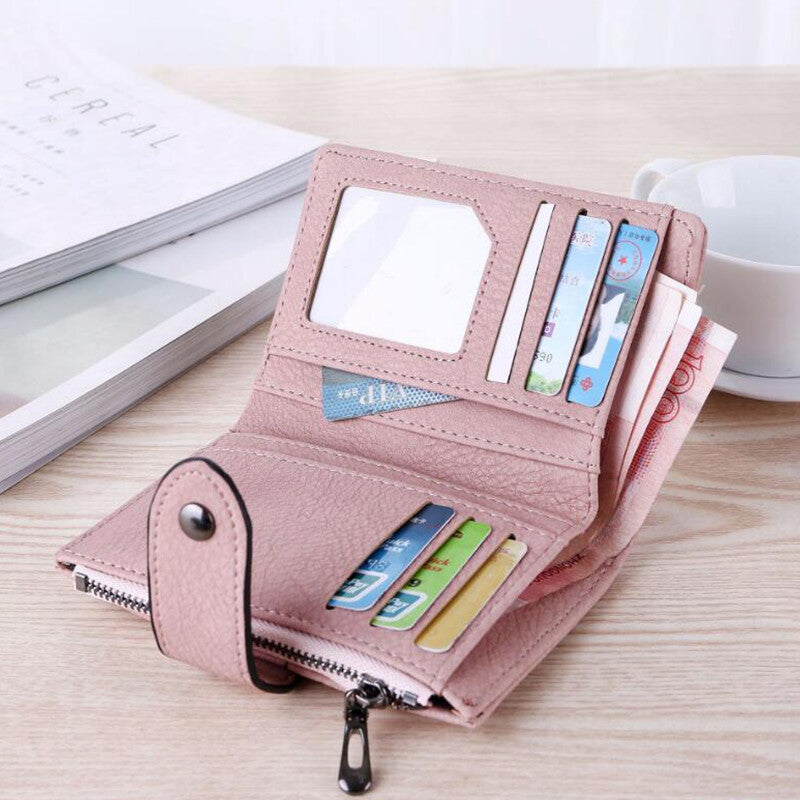The New Trendy Foldable Small Wallet Women Leather Card Holder Wallet Light Green V1237-ZY-203-2882