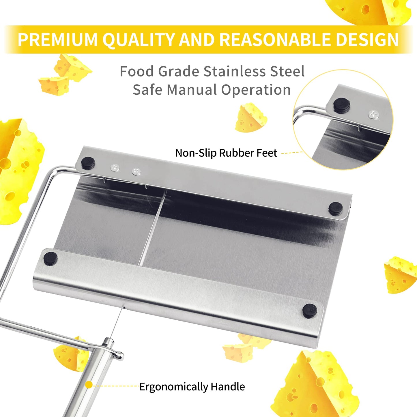 Cheese cutter with wire, cheese cutter for block cheese with 6 replacement wires, stainless steel cheese V1237-ZY-203-2900