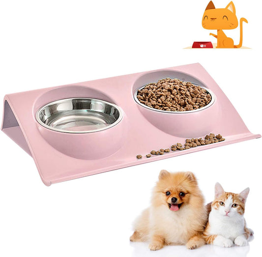 Cat food bowl, double cat food bowl, stainless steel cat bowl, non-slip, cat food bowls, stainless steel cat V1237-ZY-203-2917