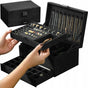 Black Jewelry Box with Key Lock and Multiple Compartments Black-yux V1237-ZY-203-2922