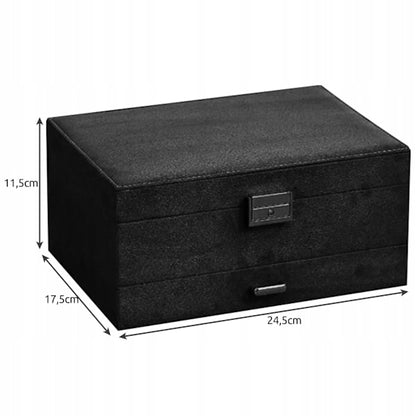 Black Jewelry Box with Key Lock and Multiple Compartments Black-yux V1237-ZY-203-2922