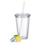 Reusable Plastic Cups Double Walled Transparent Drinking Cup with Straw Reusable Cups Suitable for Fruit V1237-ZY-203-2926