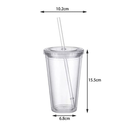 Reusable Plastic Cups Double Walled Transparent Drinking Cup with Straw Reusable Cups Suitable for Fruit V1237-ZY-203-2926
