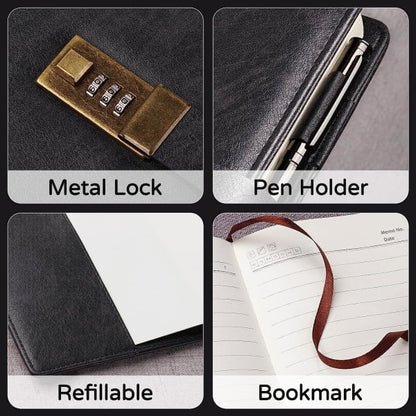 Diary with Lock, A5 PU Leather Journal with Lock, 240 Pages, Vintage Lock Journal Password Protected Notebook V1237-ZY-203-2940