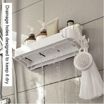 Set of 2 shower shelves, shower shelf without drilling, wall shelf with 6 removable hooks, for bathroom, V1237-ZY-203-2946