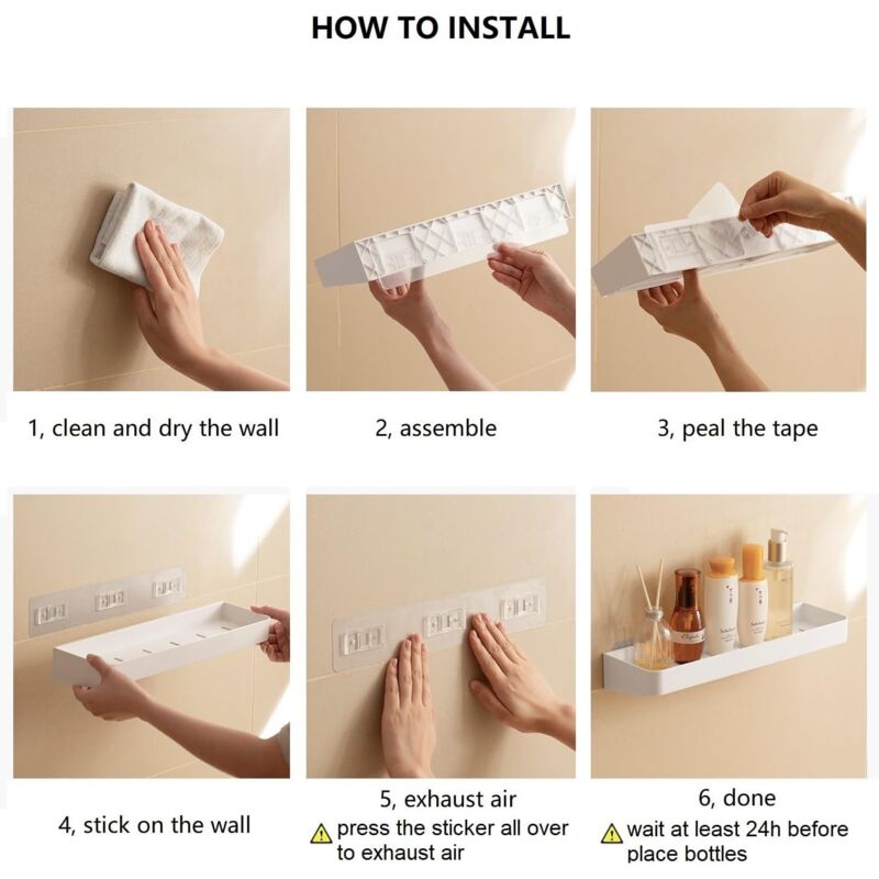 Set of 2 shower shelves, shower shelf without drilling, wall shelf with 6 removable hooks, for bathroom, V1237-ZY-203-2946
