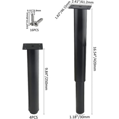 (25-42 cm, black) Set of 4 sturdy adjustable metal furniture legs V1237-ZY-203-2998