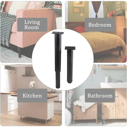(25-42 cm, black) Set of 4 sturdy adjustable metal furniture legs V1237-ZY-203-2998