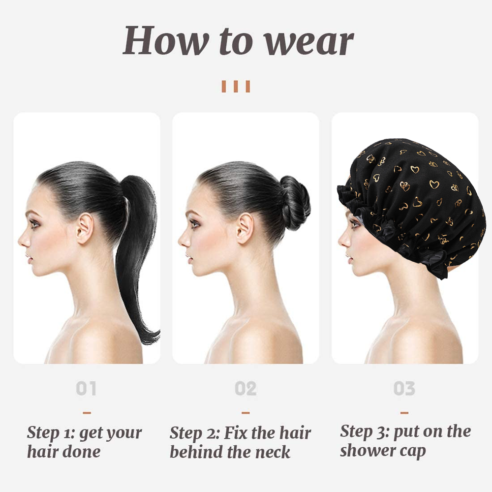 Shower Caps, 3-pack for women, waterproof and double layered V1237-ZY-203-3000