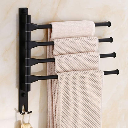 Swivel towel rack wall mounted bathroom towel holder rotating rack space saving 4 arms black V1237-ZY-203-3075