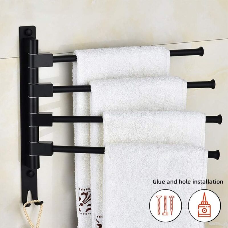 Swivel towel rack wall mounted bathroom towel holder rotating rack space saving 4 arms black V1237-ZY-203-3075