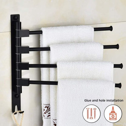 Swivel towel rack wall mounted bathroom towel holder rotating rack space saving 4 arms black V1237-ZY-203-3075