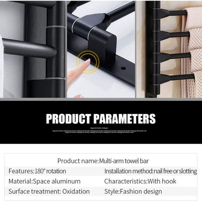 Swivel towel rack wall mounted bathroom towel holder rotating rack space saving 4 arms black V1237-ZY-203-3075