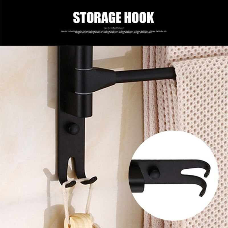 Swivel towel rack wall mounted bathroom towel holder rotating rack space saving 4 arms black V1237-ZY-203-3075