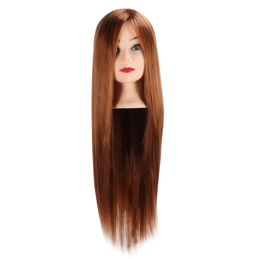 Hairdressing Mannequin Head Light Brown Hair Braid Styling Training Doll Head (with Makeup) V1237-ZY-203-3089