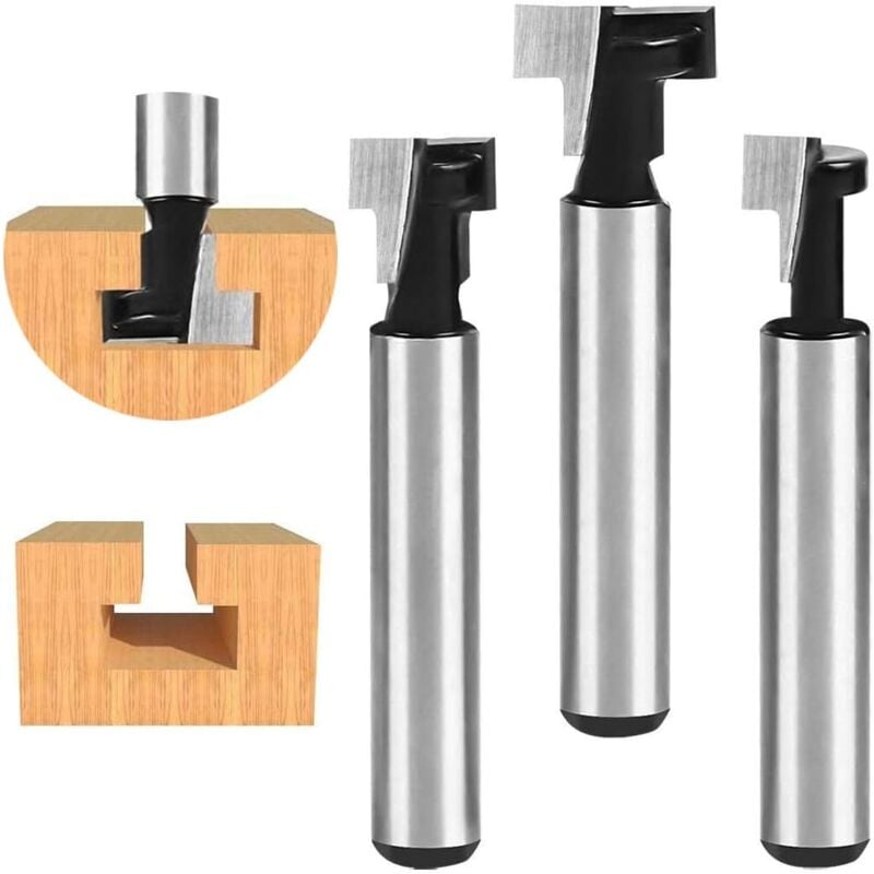 8mm T-slot Router Bit, T-Shaped Router Bits, 3pcs (7.93/9.52/12.7mm) Shank with Blade Woodworking Router Bits V1237-ZY-203-3140