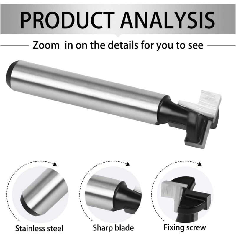 8mm T-slot Router Bit, T-Shaped Router Bits, 3pcs (7.93/9.52/12.7mm) Shank with Blade Woodworking Router Bits V1237-ZY-203-3140